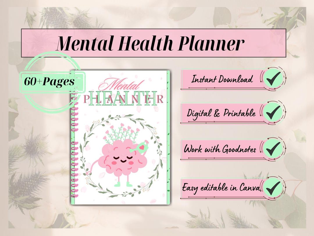 Mental Health Planner, Canva Digital, Anxiety & Mood Tracker, Self-care ...
