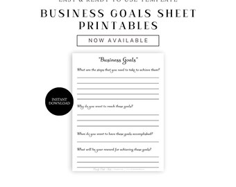 Business Goals Planner: Minimalist Worksheet, Printable PDF