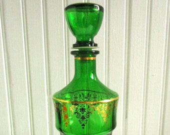 Vintage Jay Companies Made in Italy Emerald Green Liqueur Decanter