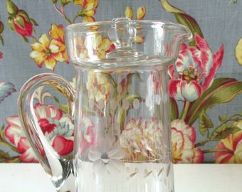 Vintage Etched Glass Syrup Pitcher with Lid