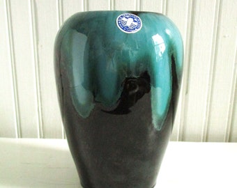 Vintage Blue Mountain Pottery Aqua and Black Vase