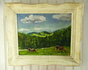 Original Oil Painting in Vintage Frame - Pasture