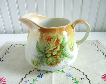 Homer Laughlin - Genesee - Orange Lusterware with Roses Small Handled Pitcher