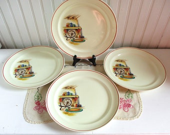 Vintage Porcelain Colorful Spinning Wheel Hearth and Home Dinner Plates - Set of Four