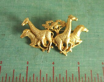 AJC Gold Tone Running Zebras and Giraffes Large Brooch