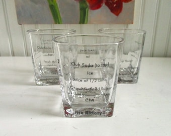 Kikkerland Set of Three Bartending Recipe Low Ball Glasses