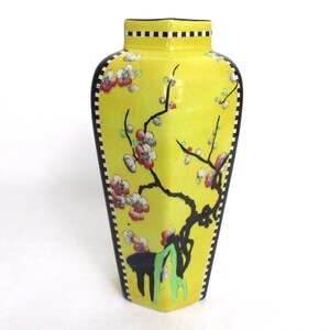 Staffordshire Royal Pottery Wilkinson Burslem Cherry Blossom on Yellow Black and White Vase