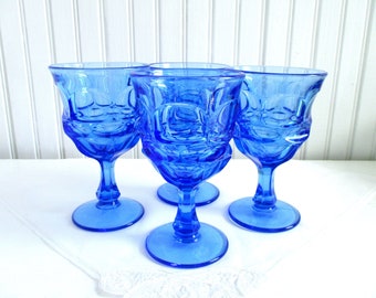 Set of Four - Fostoria Argus Cobalt Blue Water Goblets