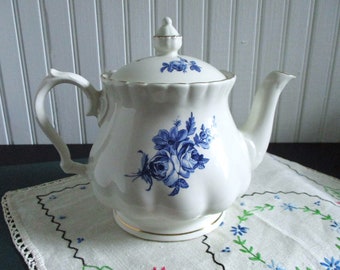 Vintage Windsor English Blue and White Floral Teapot