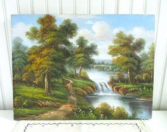 Vintage Unframed 12x16 Handpainted Landscape Oil Painting on Stretched Canvas