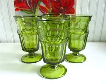 Westmoreland Glass Avocado Green Iced Tea Glasses, Water Goblet, Set of Four