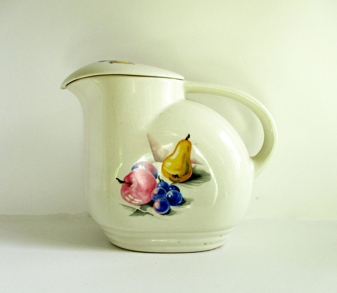 Knowles Utility Ware White Milk Pitcher With Fruit Pattern and Lid Etsy