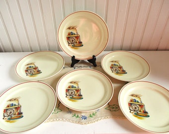 Vintage Porcelain Colorful Spinning Wheel Hearth and Home Bread Plates - Set of Six