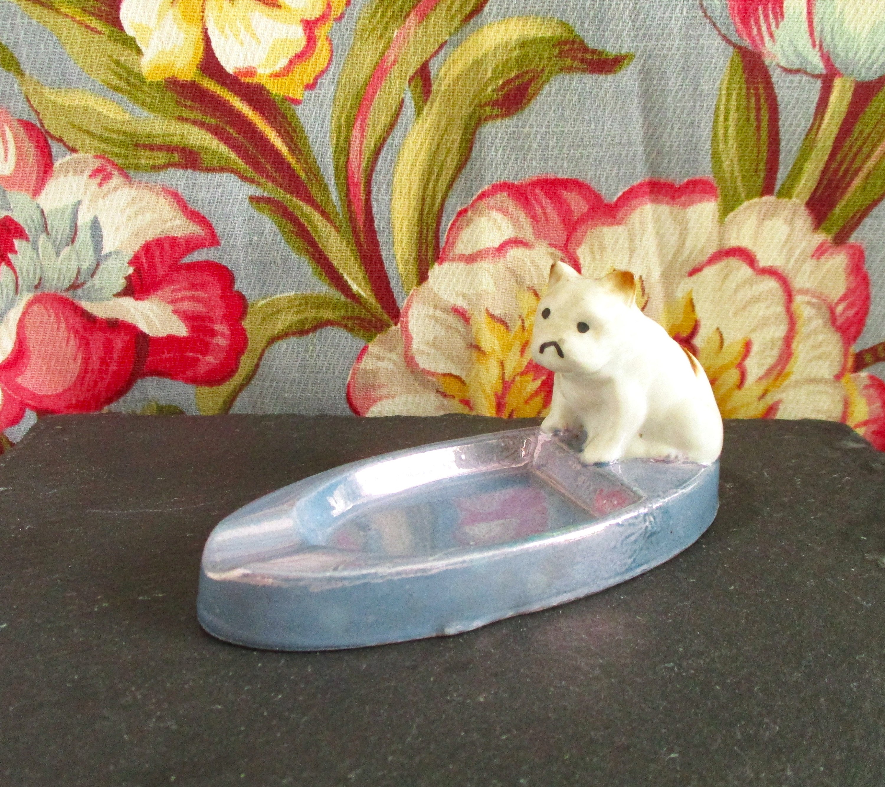 Vintage Blue Lusterware with Bull Dog Personal Ash Tray