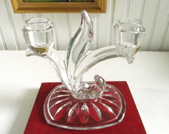 Clear Indiana Glass Willow Oleander Double Taper Candle Holder