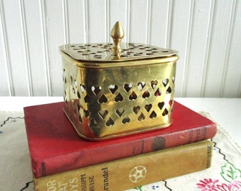 Square Brass Box with Lid and Cut Out Hearts