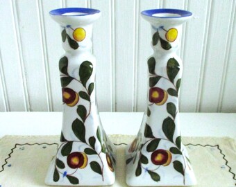 Chinoiserie Candlesticks - Berries, Leaves and Fruit