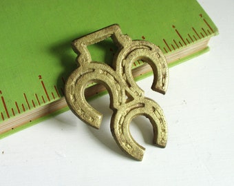 Vintage Brass Saddle Ornament Medallion - Triple Horseshoe