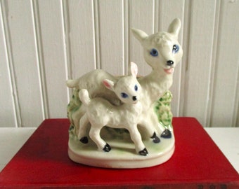 Vintage Mamma Lamb and Baby Lamb Ceramic Planter