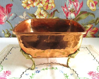 Hammered Copper Planter Cache Pot with Brass Legs