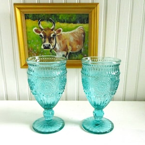 Pair of Pioneer Woman Adeline Turquoise Water Goblets
