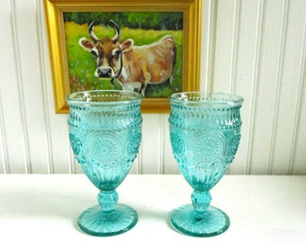 Pair of Pioneer Woman Adeline Turquoise Water Goblets