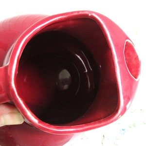 Vintage Cranberry Red Ceramic Ball Pitcher marked USA image 6