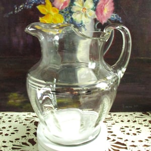 Large Vintage Glass Pitcher with Silver Banding - Maker Unknown