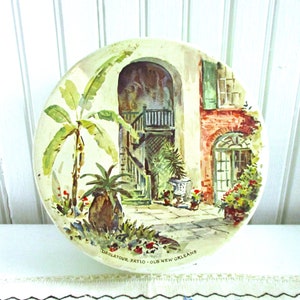 Vintage Tin Brulatour Patio Old New Orleans Round Biscuit Tin Cookie Tin image 1