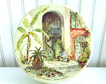 Vintage Tin - Brulatour Patio Old New Orleans - Round Biscuit Tin - Cookie Tin