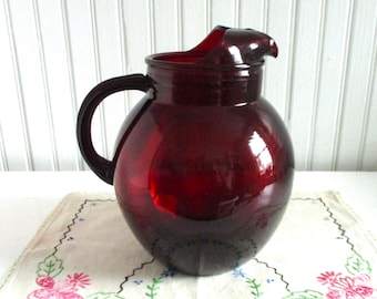 Anchor Hocking Ruby Red Glass Ball Pitcher - 96 Fluid Ounces