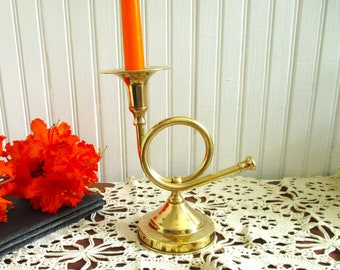 Weighted Brass French Horn Candlestick