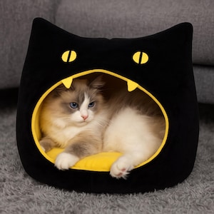 Black Cat Cave Bed: Plush Cozy Cat House