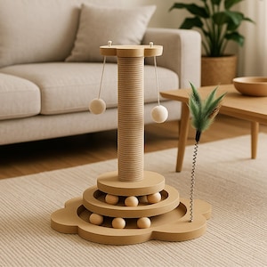 Sisal Cat Scratcher Pole: Interactive Turntable & Teaser Toy