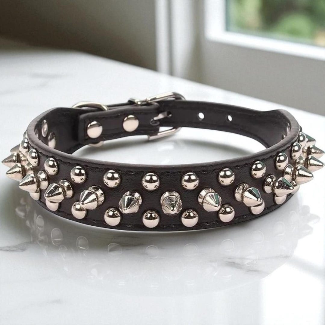 Louis Vuitton Dog Edgy Dog Collars Spiked PU Leather Dog Collar