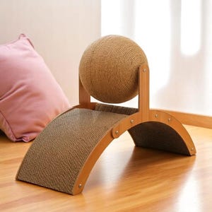 Modern Cat Scratching Ball: Solid Wood & Natural Paper Toy