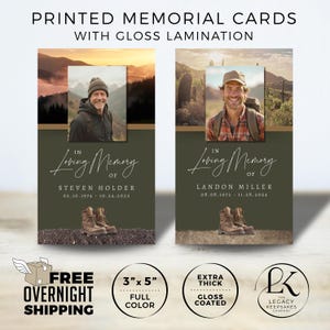 Printed Memorial Cards: Hiker, Outdoorsman Design (3"x5")