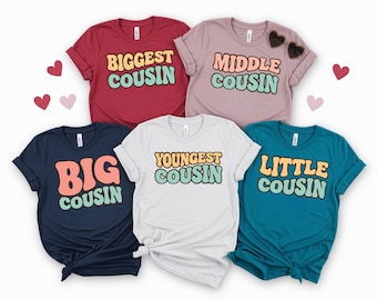 Maglietta coordinata per la famiglia "Big, Biggest Little Cousin Squad"