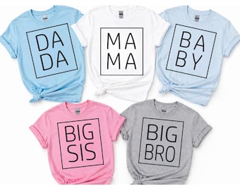 Magliette personalizzate abbinate per tutta la famiglia: papà, mamma, mini, sorella maggiore e bebè