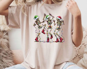 Camiseta de esqueleto bailando en Navidad: atuendo festivo espeluznante para combinar en grupo