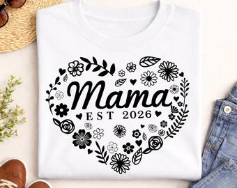 Camiseta floral para mamá, camiseta personalizada Mama Est,