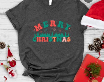 Camiseta con gráfico retro de Feliz Navidad, camiseta navideña unisex