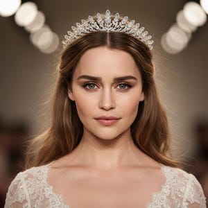 スワロフスキー風ジルコンクリスタルブライダルティアラ：ハンドメイドシルバーウェディングクラウン