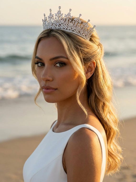Handmade Cubic Zirconia Princess Tiara Wedding Crown Headpiece Amazon.com: Luxury CZ Royal Blue Crowns and Tiaras for Bride  main image 4
