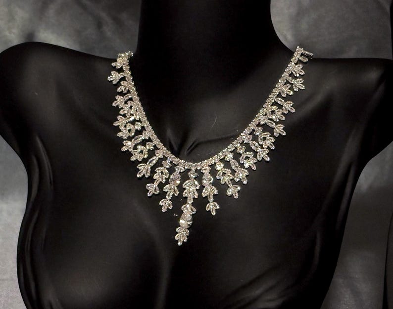 Rhinestone Bridal Jewelry Set: Silver Wedding Necklace Set - Mother of the Bride Jewelry image 8