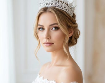 Swarovski Crystal Bridal Tiara: Handmade Silver Zirconia Wedding Crown - Bridal Hair Accessories