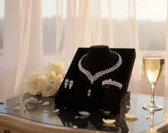 Collar y pendientes de boda llamativos – Conjunto de joyería nupcial Swarovski – Elegantes accesorios de cristal para novia – Regalo de joyería de boda hecho a mano
