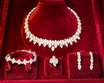 Swarovski Crystal Brautschmuck Set: Silberhochzeitskette und Ohrringe - Geschenk für die Braut