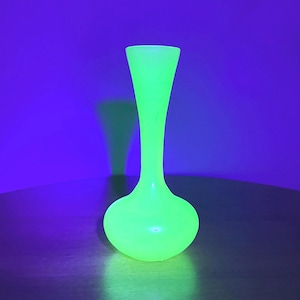 Vintage Opaline Uranium Glass Bud Vase | St Michael, Italy | UV Glow
