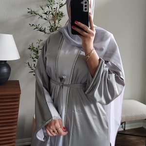 Abaya 4 pieces Set, Crystals Embellished Abaya Set Made in Dubai, Fancy Abaya Ramadan Abaya for woman Eid Abaya Moroccan Kaftan, Dubai Abaya